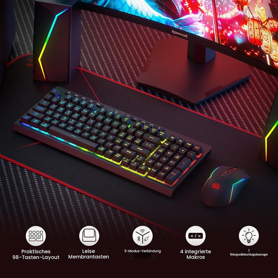Redragon BS142 Kabellose Gaming-Tastatur- und -Maus-Kombination - K515 PRO RGB-Membrantastatur und M