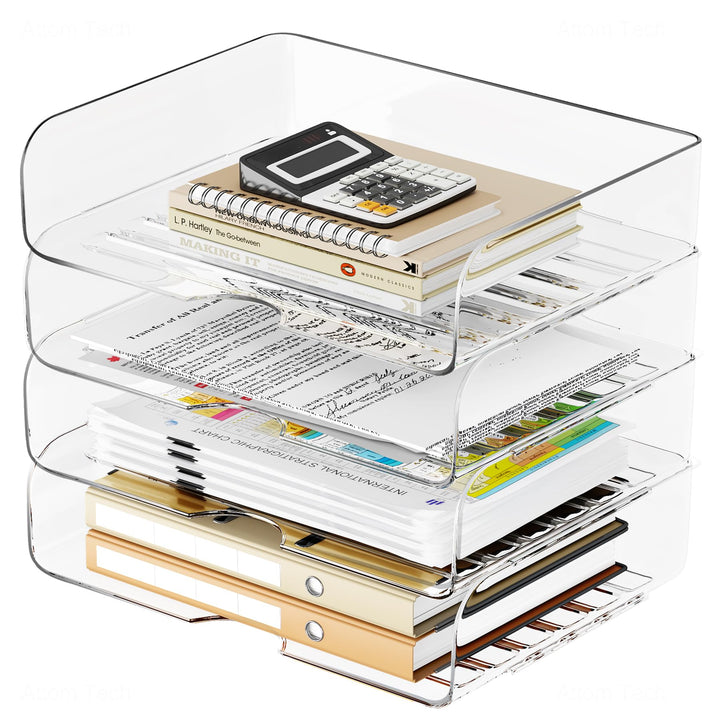 Tomorotec Schreibtisch-Briefablage-Set, A4-Grösse, transparent, PET, stapelbar, Dokumenten-Organizer