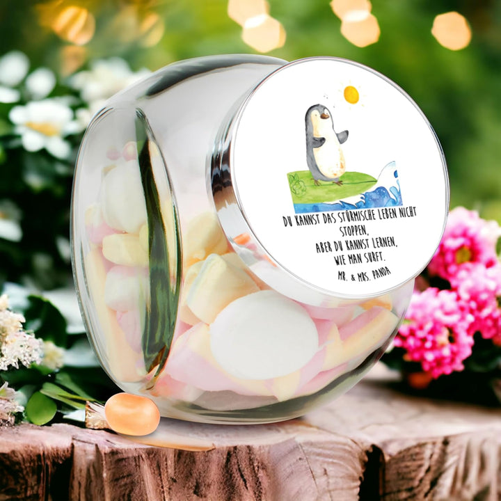 Mr. & Mrs. Panda keksdose glas Pinguin Surfer XL 2000ml - Geschenk, Teedose, Urlaub, Portugal, Vorra