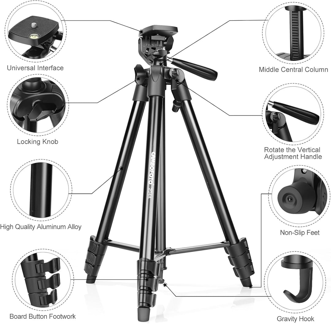 CAMBOFOTO 134 cm Leichtes Smartphone-Stativ, Aluminium-Stativ mit Handyhalterung, Kompatibel mit iPh