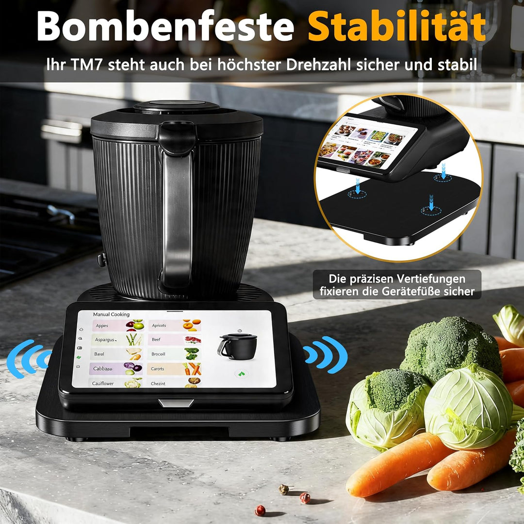 Gleitbrett für Thermomix TM7, Bambus Rollbrett mit leichten Rollen, Schützt die Waage, Pflegeleicht