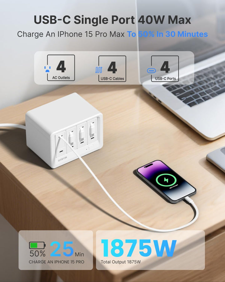 Gitryin Desktop-Ladegerät, 12-in-1-Schnellladestation mit 4 einziehbaren Ladegeräten