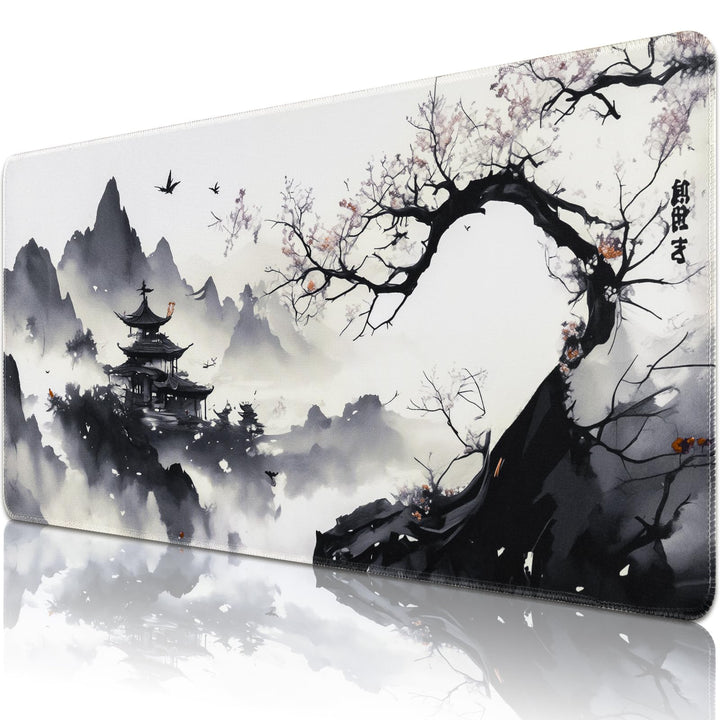 Gaming Mauspad XXL Tuschemalerei-Muster rutschfest Schreibtischunterlage 900x400mm,Anime Mousepad fü