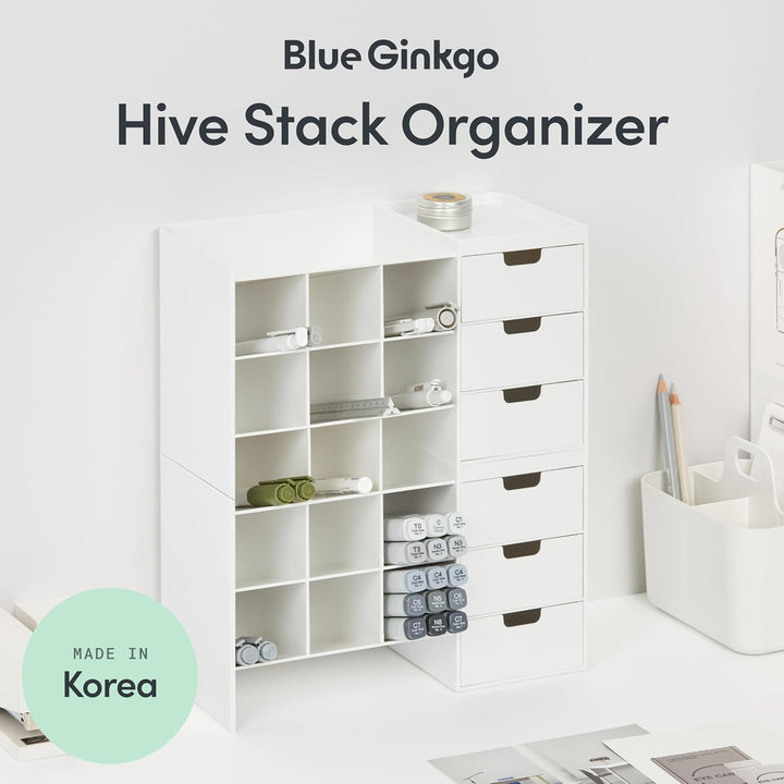 BLUE GINKGO Hive Stack Desk Organizer – Stapelbarer Stiftehalter, Schreibtischorganizer mit Schublad