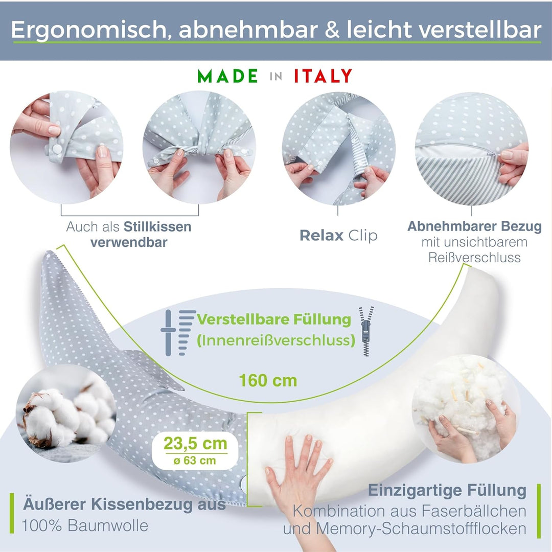 Dilamababy Schwangerschaftskissen mit Memory Foam Floken und Faserbällchen, Ideal als Stillkissen, s