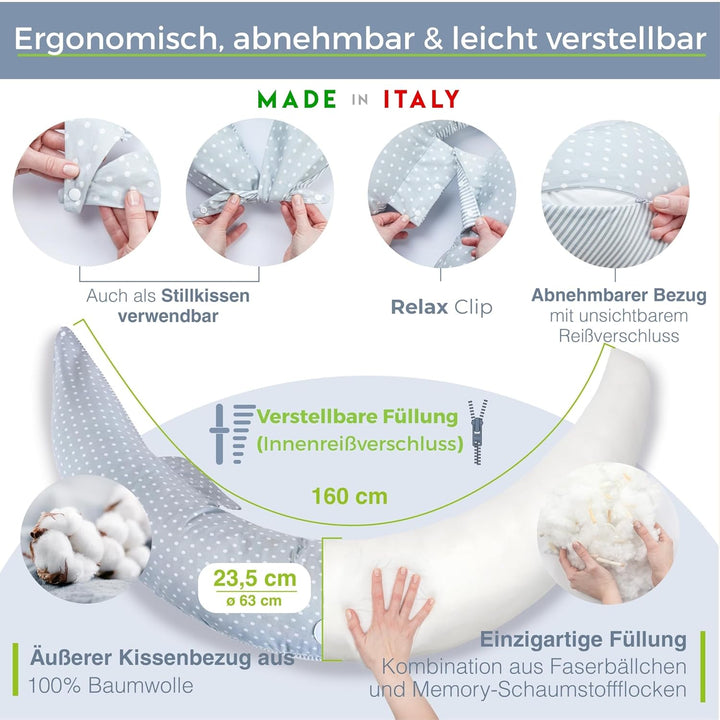Dilamababy Schwangerschaftskissen mit Memory Foam Floken und Faserbällchen, Ideal als Stillkissen, s