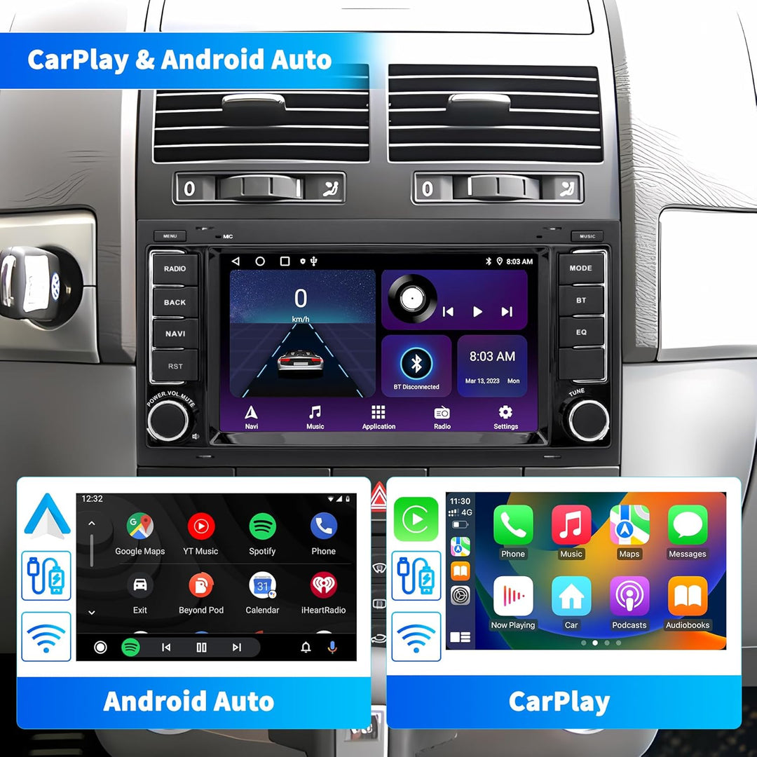 Autoradio für VW Touareg Transporter T5 Multivan, Android 12 System 2G+64G, 7 Zoll Touchscreen, Doub