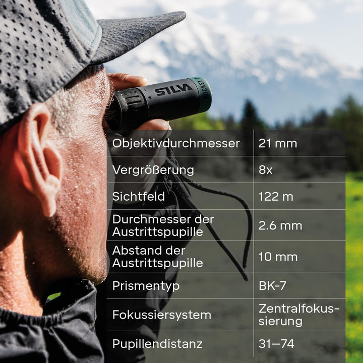 Silva kleines Fernglas Erwachsene & für Kinder - Pocket 8X - 8x21 Wasserfest - BK7 - Faltbares Ferng