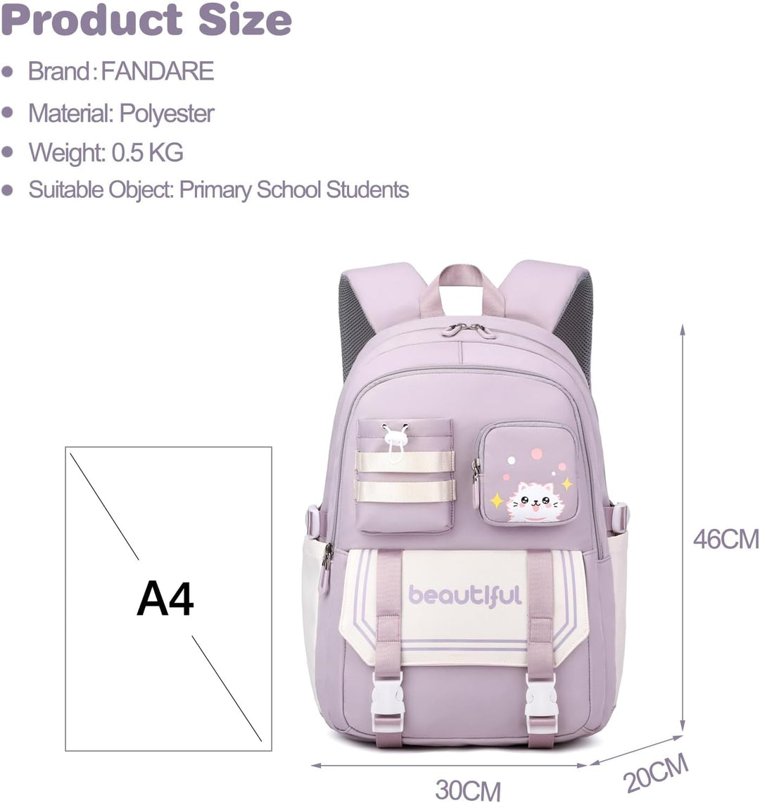FANDARE Niedlich Kinderrucksack Schulranzen Mädchen Junge Schulrucksack Büchertaschen für Grund-, Mi