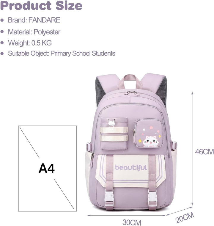 FANDARE Niedlich Kinderrucksack Schulranzen Mädchen Junge Schulrucksack Büchertaschen für Grund-, Mi