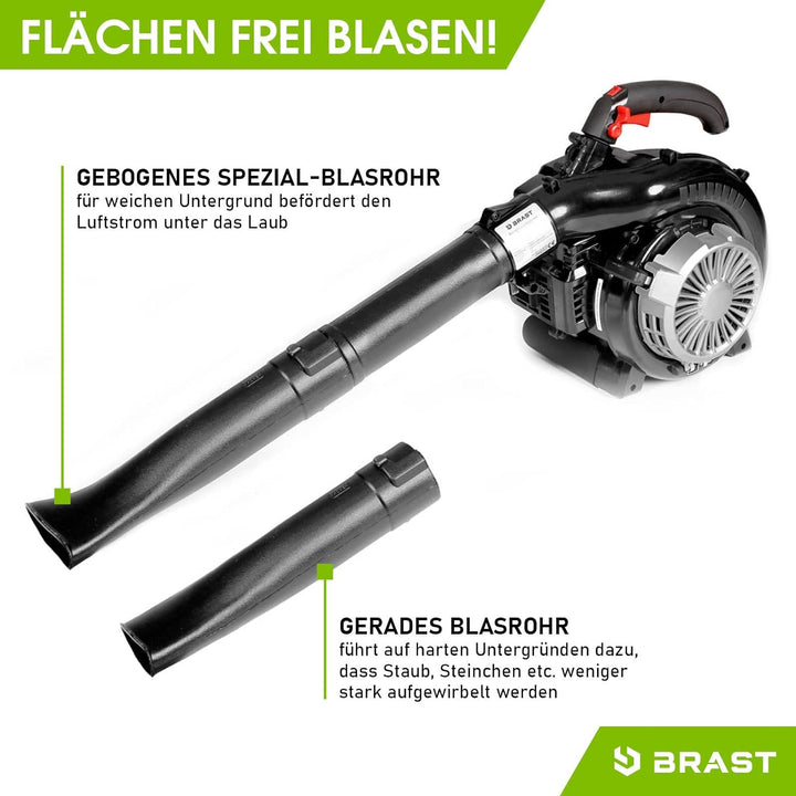 BRAST® Laubsauger Laubbläser Benzin 1,0kW(1,36PS) | 55L Fangsack | inkl. 2 Blasrohre, Schultergurt &