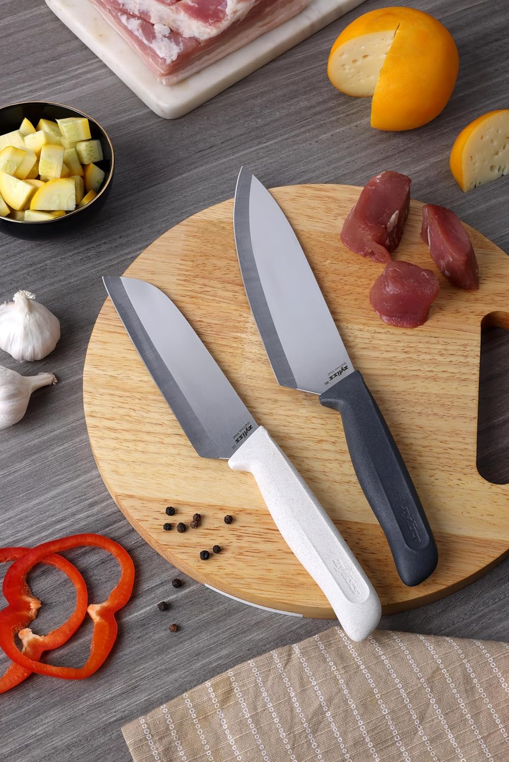 Zyliss Classic 2er Messerset Kochmesser &amp; Santoku Messer, Klingenschutz | Scharfes Küchenmesser Set,