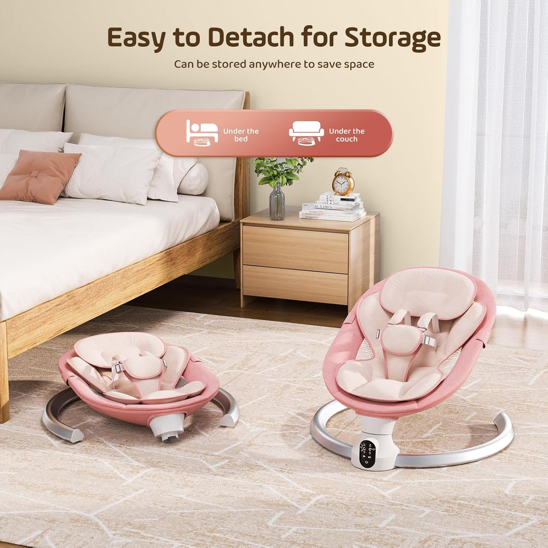 Babywippe Elektrisc mit Fernbedienung & Bluetooth,Elektrische Babywippe mit 5 Schaukelstufen, Elektr