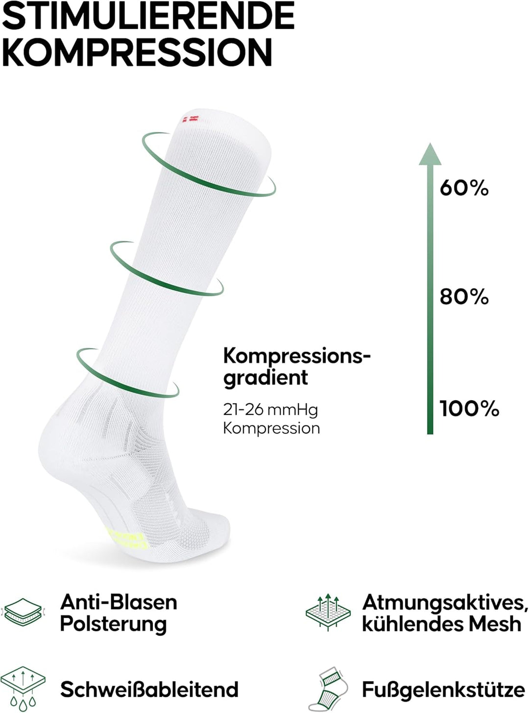 DANISH ENDURANCE Kompressionsstrümpfe, 21-26 mmHg, Sport Kompressionssocken, Stützstrümpfe, Thrombos