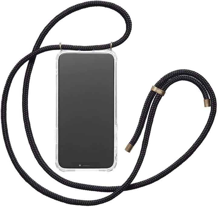 KNOK Premium Handykette für Apple iPhone 13 Pro, Schwarz, transparent | Silikonhülle mit fest verbun