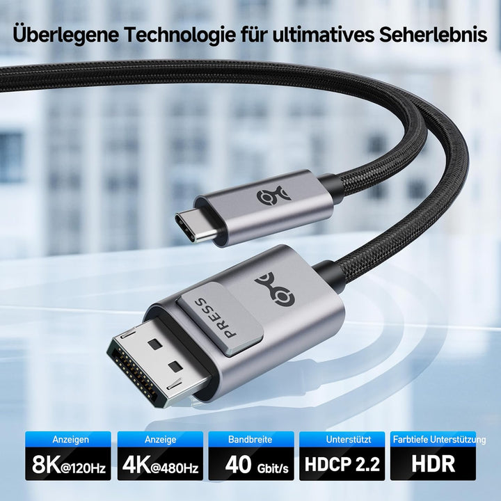 Cable Matters bidirektionales USB-C auf DisplayPort 2.1 Kabel, DP40, 3m, 3m