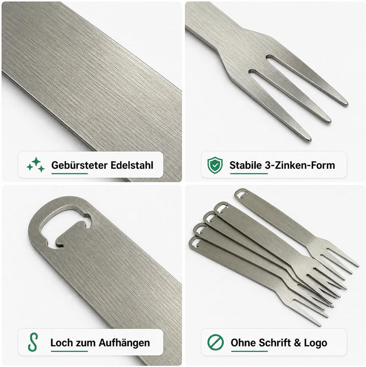 Pommesgabel 10 Stück mit Holzbox Pommesgabeln aus rostfreiem Edelstahl ideal für Pommes, Wurst oder
