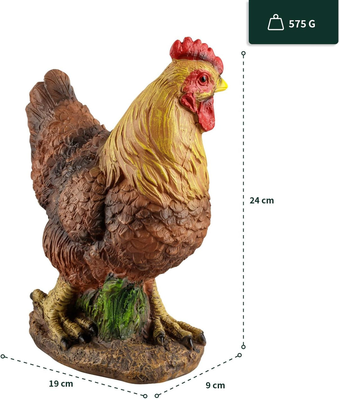 VERDOBA Garten Figur Huhn aus Kunstharz, braun, handbemalt - Henne Dekofiguren Garten Deko Gartenfig