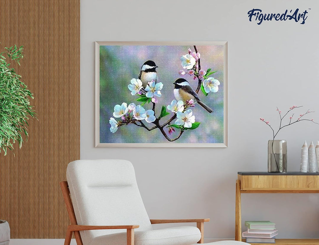 Figured'Art Diamond Painting Erwachsene 40x50cm Mit Rahmen Ganze Leinwand gespannt Kleine Vögel und