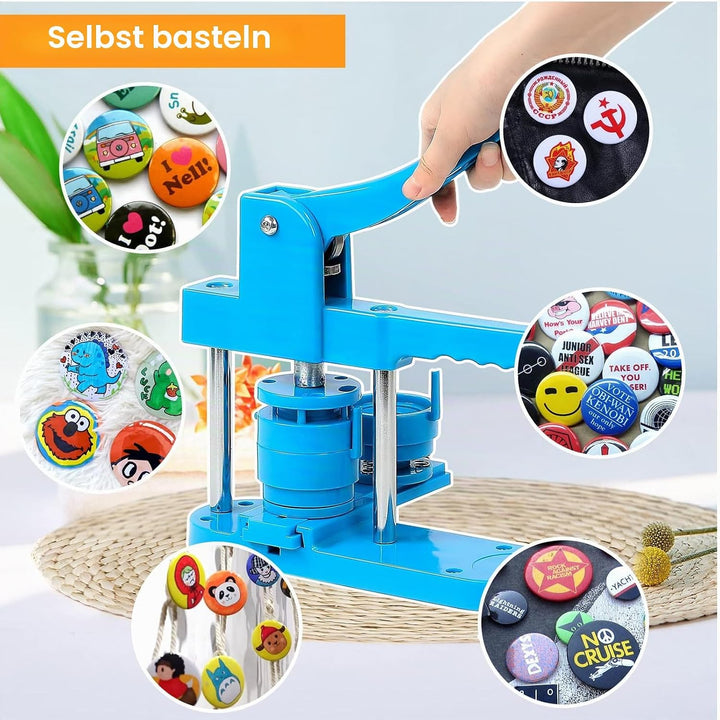 Badge Button Maker Machine (25/32/58mm) 3-in-1 Pin Maker with 300pcs Button Parts, Badge Button Pres