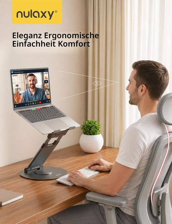 NULAXY Ausziehbare Laptop Ständer mit 360 Drehbarer Basis, Ergonomischer Laptopständer Höhenverstell
