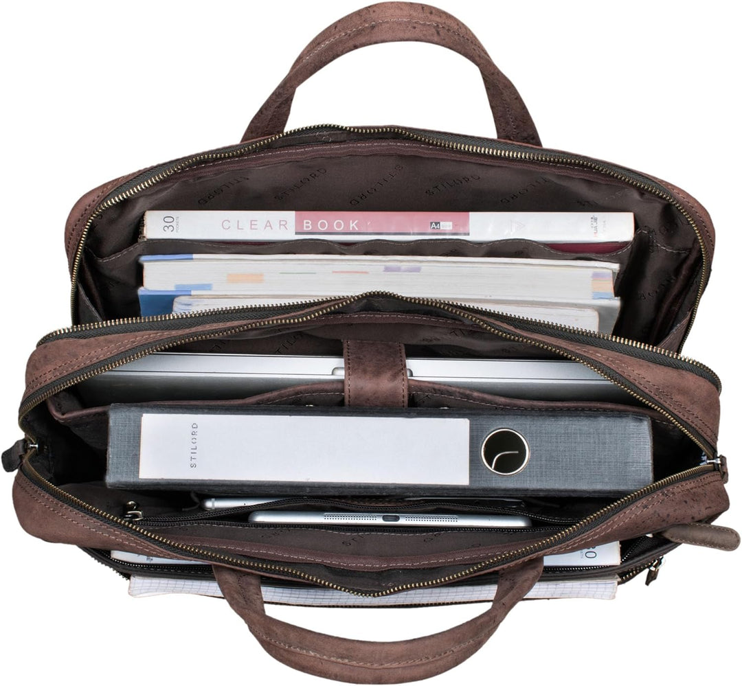 STILORD 'Conrad' Businesstasche Aktentasche Leder mit 15.6 Zoll Laptop-Fach Zweifachteilung Vintage