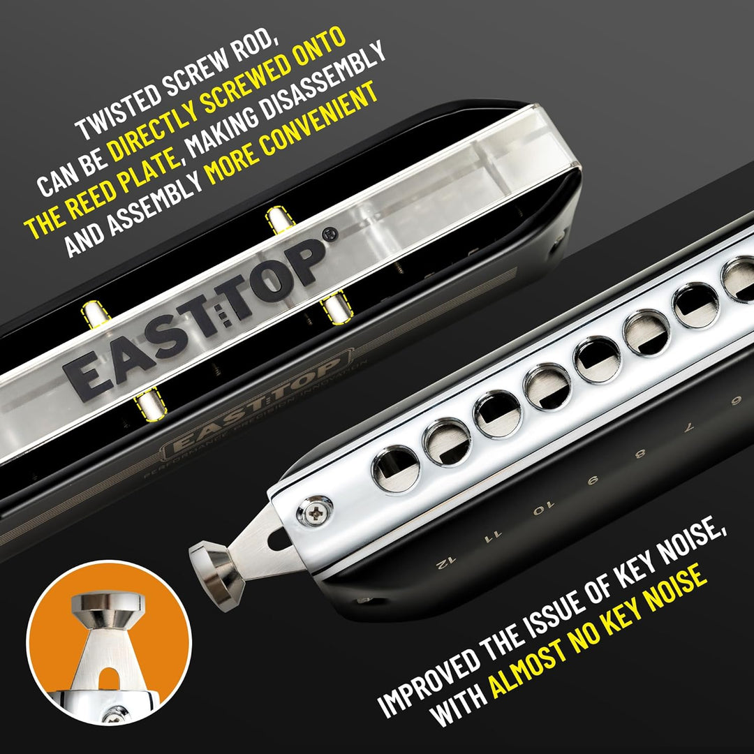 EAST TOP Aktualisiert FORERUNNER 2.0 ohne Ventile Chromatische Harmonika 12-Loch 48 Töne C Key Chrom