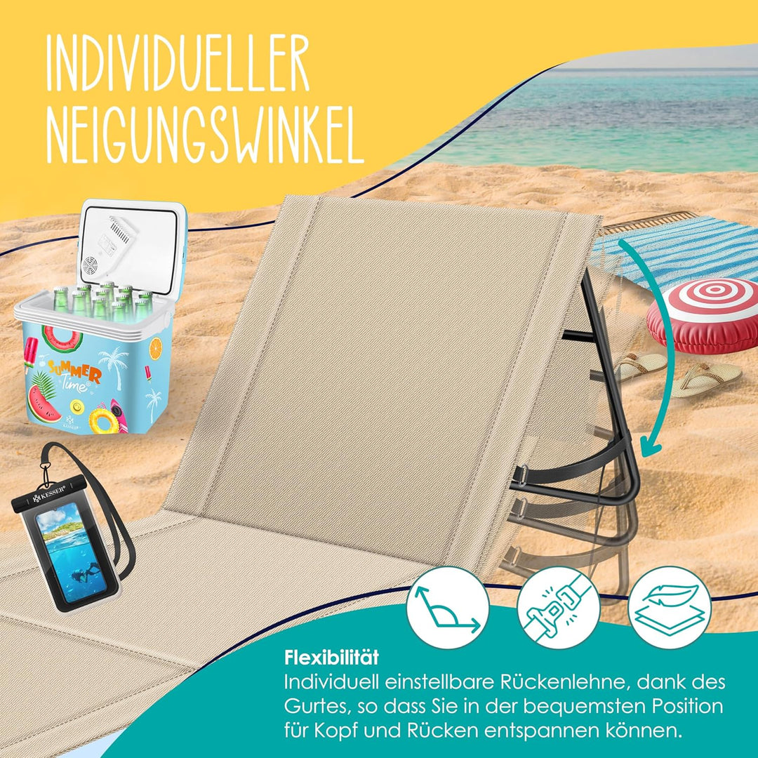 KESSER® Klappbare Strandmatte mit Verstellbarer Rückenlehne – Faltbare Strandliege mit Tragegurt, wa