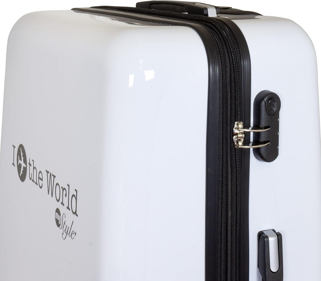 Trendyshop365 Hartschalen Reise-Koffer mit Motiv Bedruckt - Fly The World Weiss - 77 Zentimeter 94 L