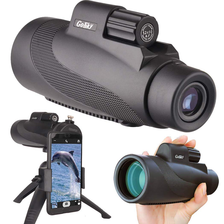Gosky 12 x 50 Hochleistungs-Prisma-Smartphone-Halterung und Handstativ, wasserdicht, beschlagfest, s