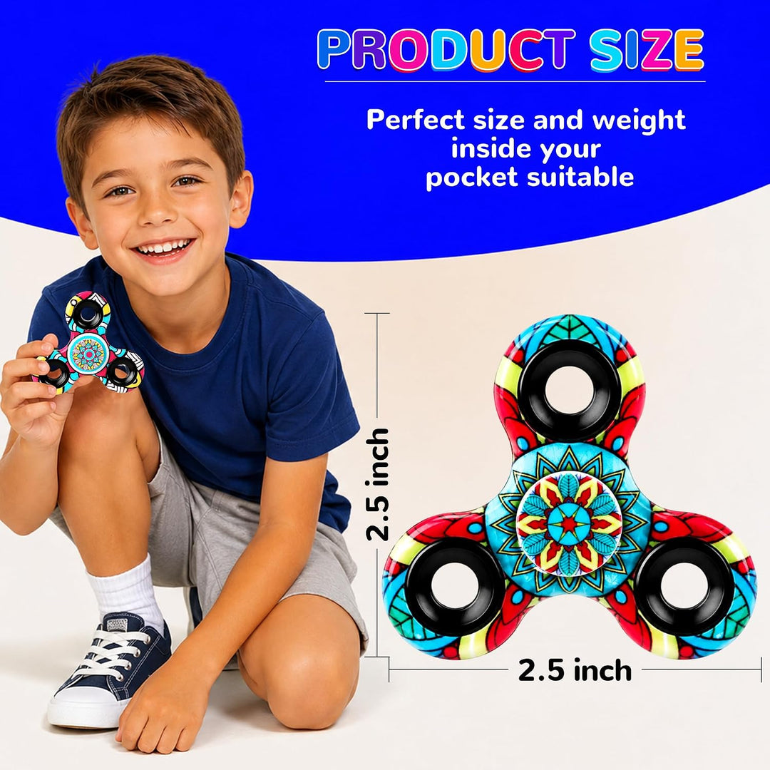 SCIONE [12er-Pack] Fidget Spinner für Kinder mit Mandala-Mustern (6,3 cm), High-Speed Fingerkreisel,