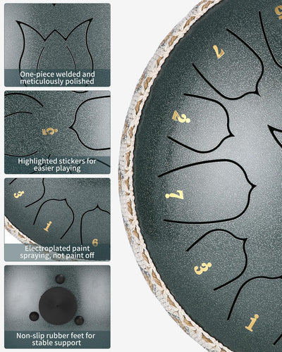 Zungentrommel,12 Zoll 13 Tone Steel Tongue Drum C-Dur Percussion Kit mit Trommelschlägeln,Spezielle
