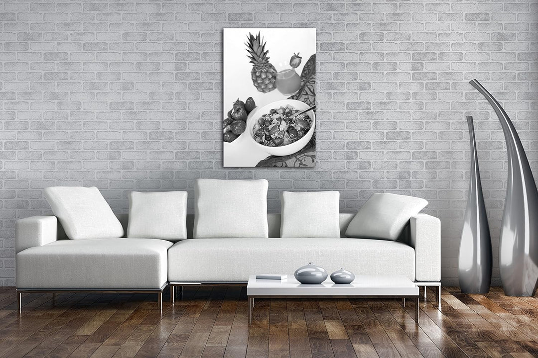 deyoli gesundes Müsli mit Obst Effekt: Schwarz/Weiss im Format: 80x60 als Leinwandbild, Motiv fertig