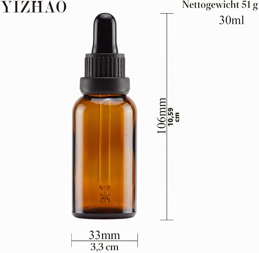 YIZHAO Pipettenflasche 30ml, Apothekerflasche Braunglas mit [Dropper Pipette Glas], Braunglasflasche