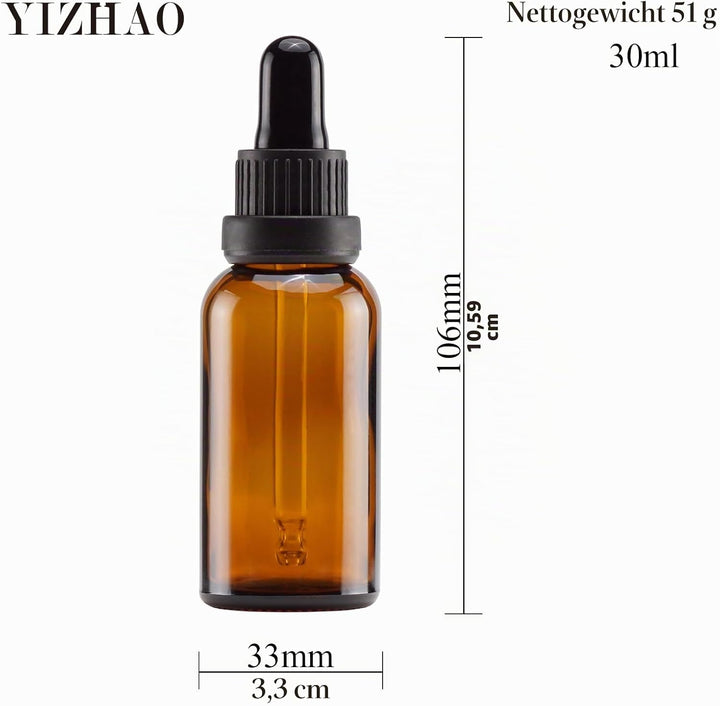 YIZHAO Pipettenflasche 30ml, Apothekerflasche Braunglas mit [Dropper Pipette Glas], Braunglasflasche