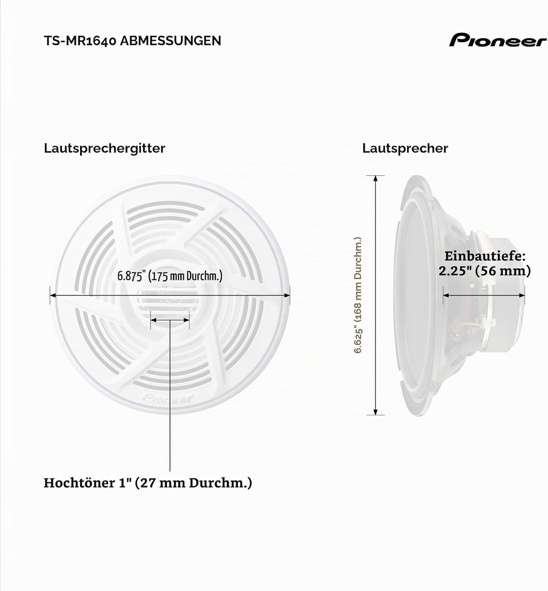 Pioneer TS-MR 1640 16 cm 2-Weg-Koaxial Lautsprecher salzwasserfest 160 W weiss