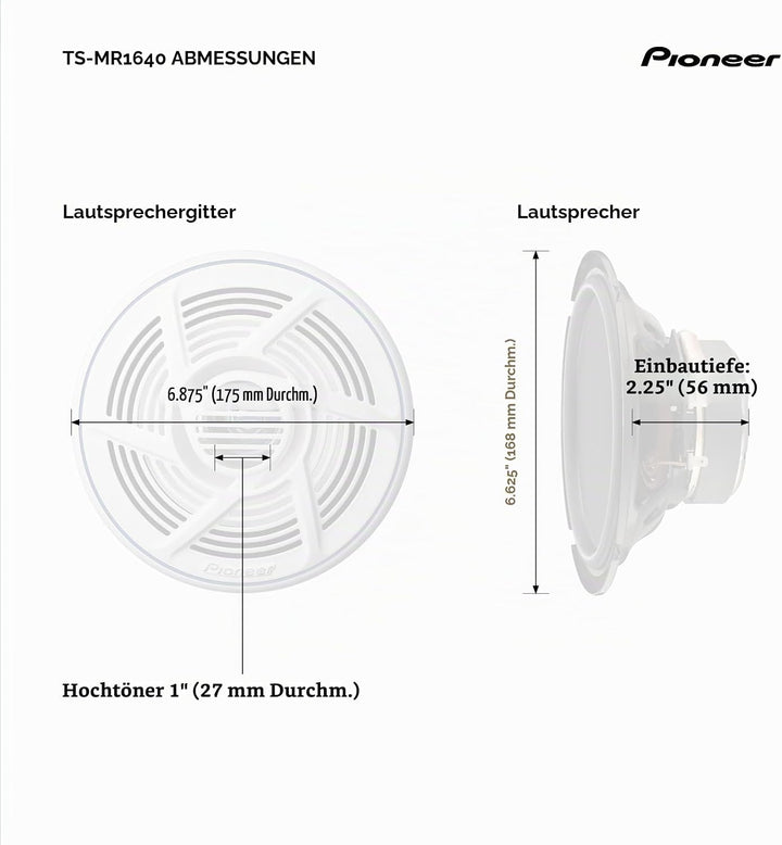 Pioneer TS-MR 1640 16 cm 2-Weg-Koaxial Lautsprecher salzwasserfest 160 W weiss