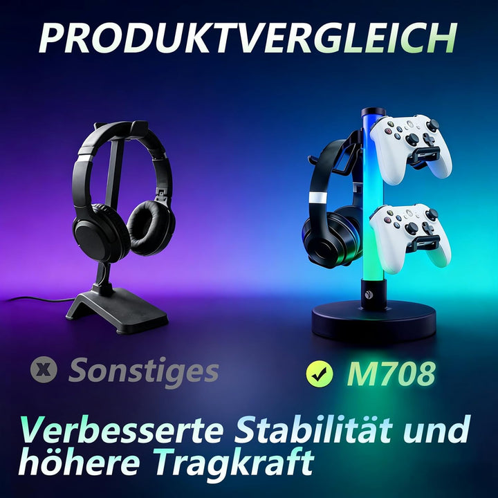 VCOM Kopfhörer Ständer mit 17 RGB- Lichtmodi, Gaming Zubehör Controller Halter mit Fernbedienung, Un