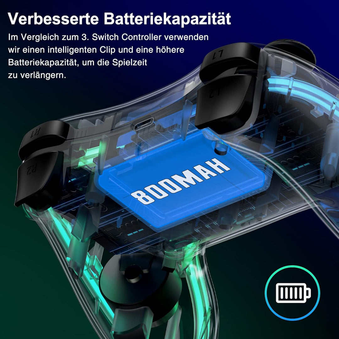 HASACOOL Switch Controller für Nintendo, Switch Controller mit Transparent/Leuchtend/Aufwecken/App-S