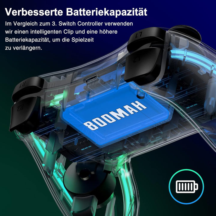 HASACOOL Switch Controller für Nintendo, Switch Controller mit Transparent/Leuchtend/Aufwecken/App-S