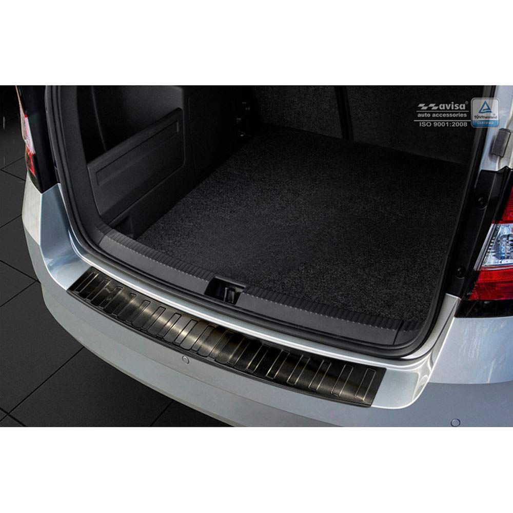 Avisa Schwarz Edelstahl Heckstossstangenschutz kompatibel mit Skoda Fabia III Combi 2015- 'Ribs'