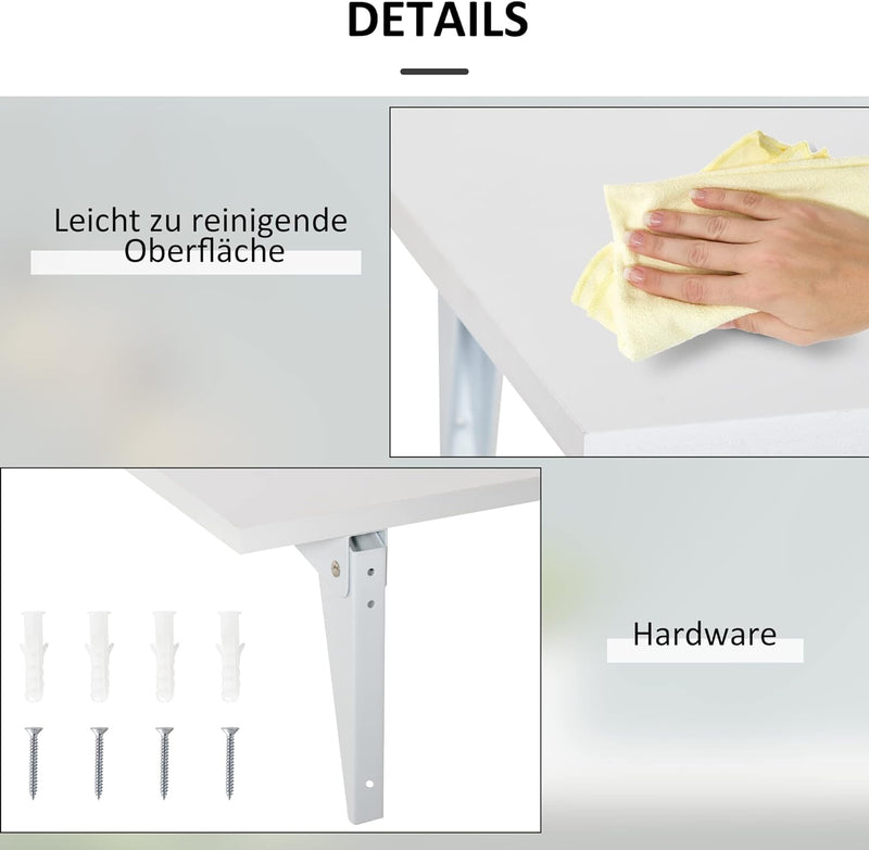 HOMCOM Wandklapptisch Wandtisch Klapptisch Esstisch Schreibtisch, MDF, Weiss, 60x40cm, Weiss