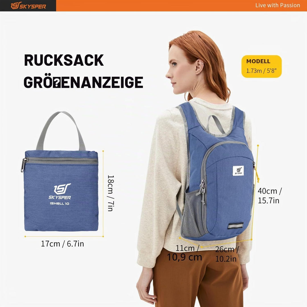 SKYSPER 10L/15L/20L Faltbarer Rucksack Ultraleicht Tagesrucksack Wasserfest Daypack Reiserucksack Wa