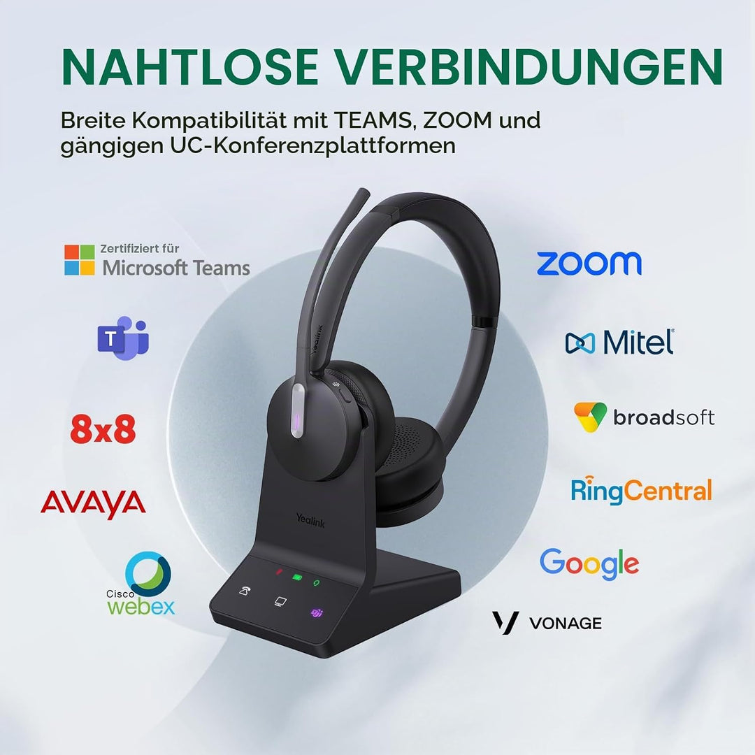 Yealink WH64 Wireless Headset mit Mikrofon,185 m Reichweite DECT &amp; Bluetooth Dual Modus Kabelloses H