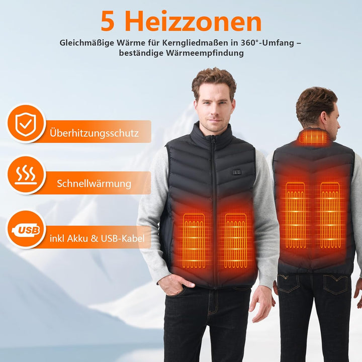 Mincoo Beheizbare Weste für Herren Damen ,Elektrische USB Heizwesten Mit 5V 10000 mAh Akku, Winter W
