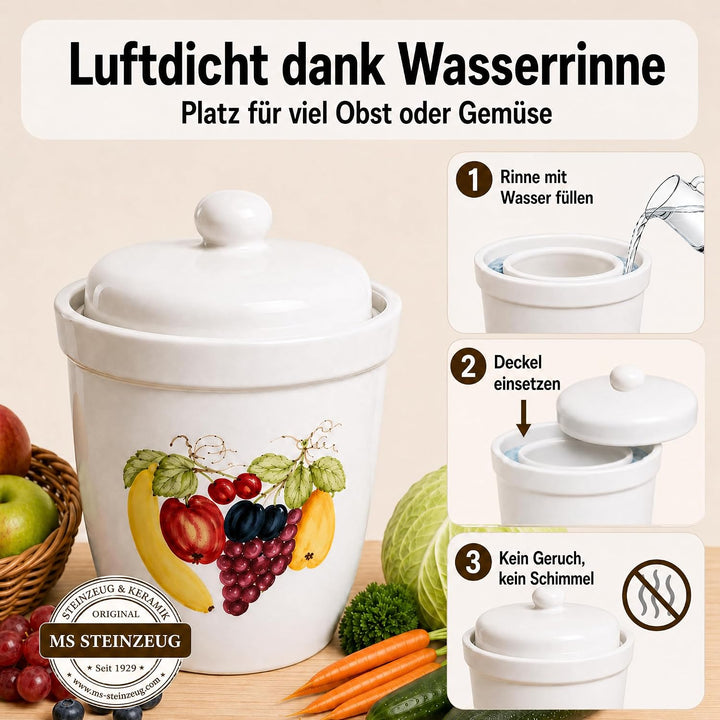 Schmitt Rumtopf 10 L handbemalt mit Obstrelief | Gärtopf zum Einlegen von Obst Aller Art | Einmachto