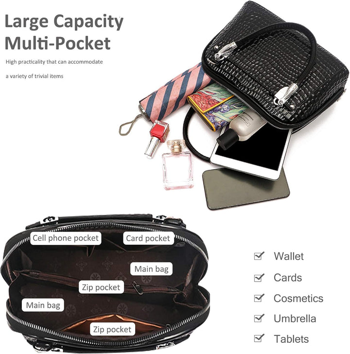NICOLE & DORIS Retro Handtasche für Frauen Schultertaschen Klassische Krokodil Umhängetasche PU Lede
