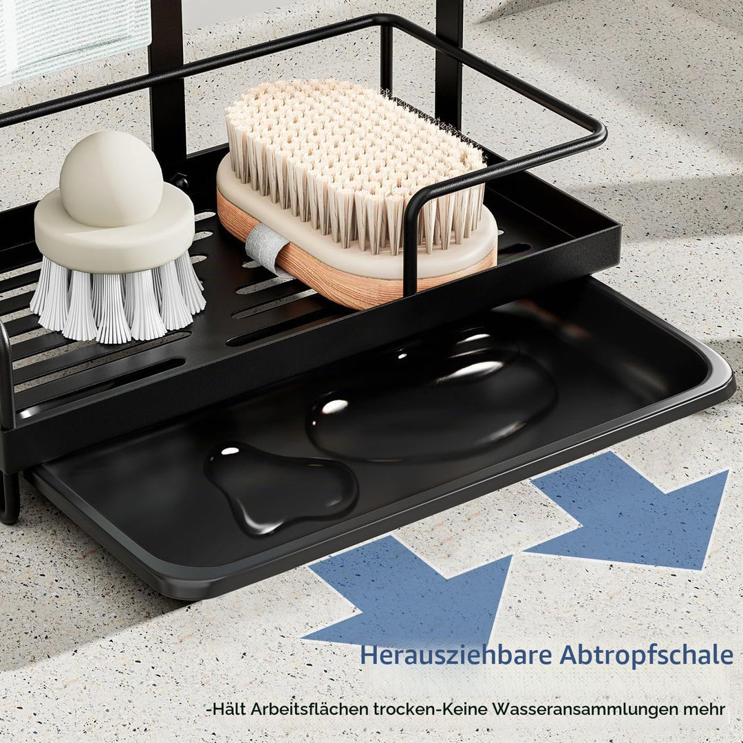 Küchen Spülbecken Organizer, Schwarz Spüle Organizer mit Abflusspfanne, Gross Waschbecken Schwammhal