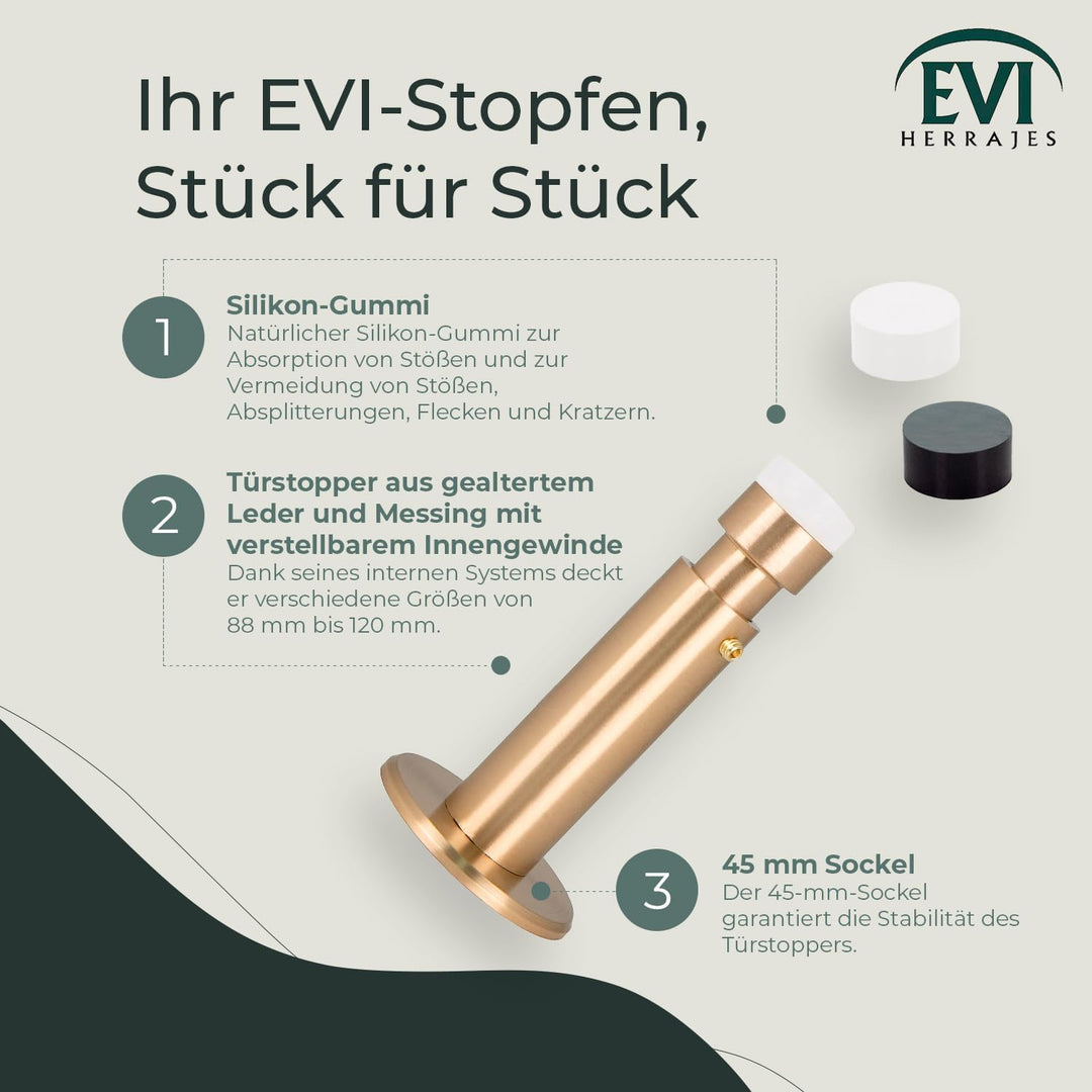 EVI HERRAJES Verstellbarer Türstopper aus Messing, Dual-Installation (Messing Matt), Messing Matt