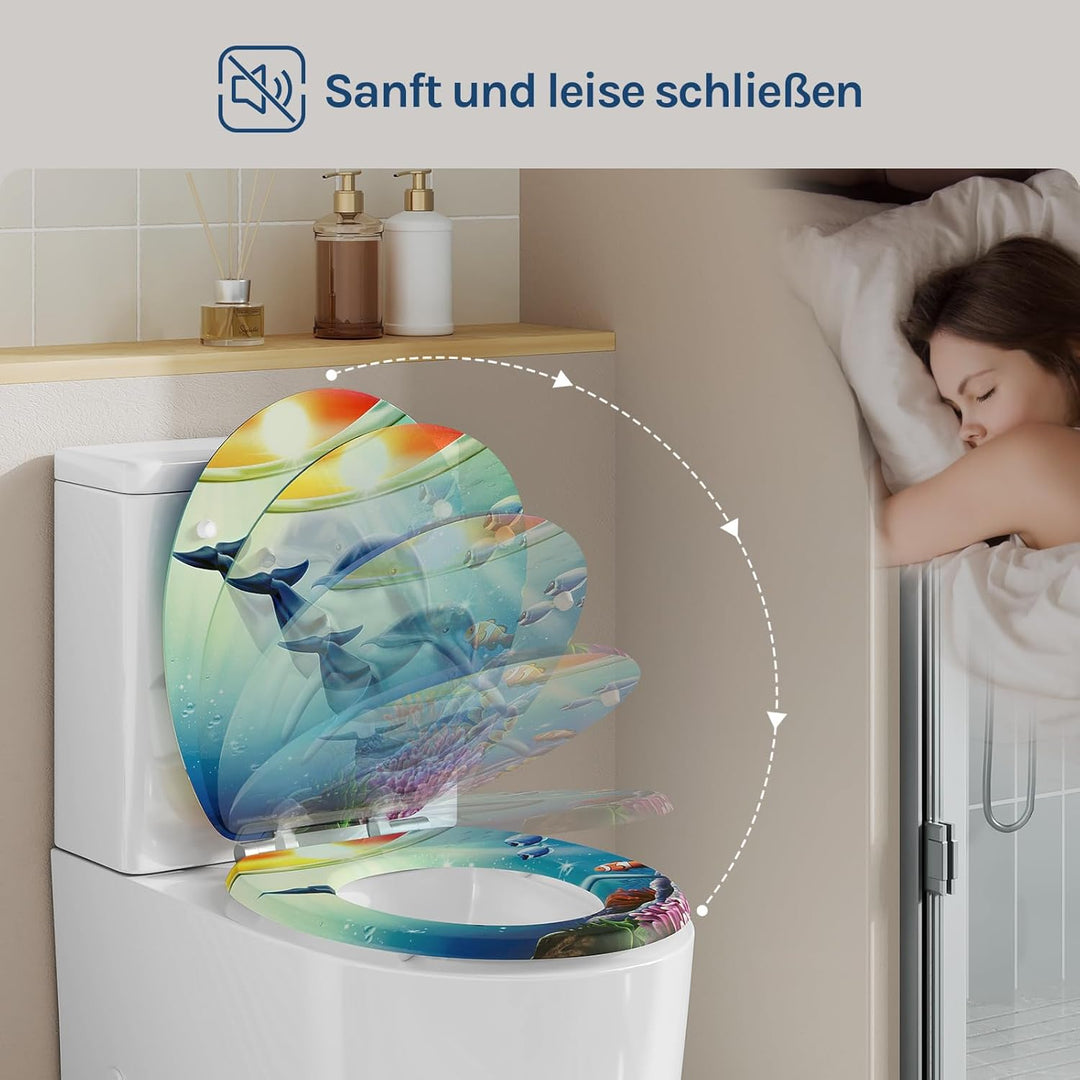WOLTU Toilettendeckel mit Absenkautomatik Holz, Toilettensitz Klodeckel Klobrille WC Sitz O-Form mit